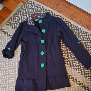 Matilda Jane Navy Trench Coat with Green Buttons